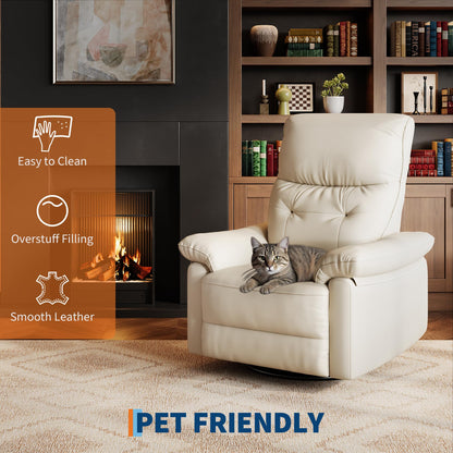 Garvee Power Recliner Chair with 270° Swivel and Rocking, Electric Glider Nursery Chair with USB Charging Port, PU Leather Upholstery and Button Tufted Backrest for Living Room, Cream