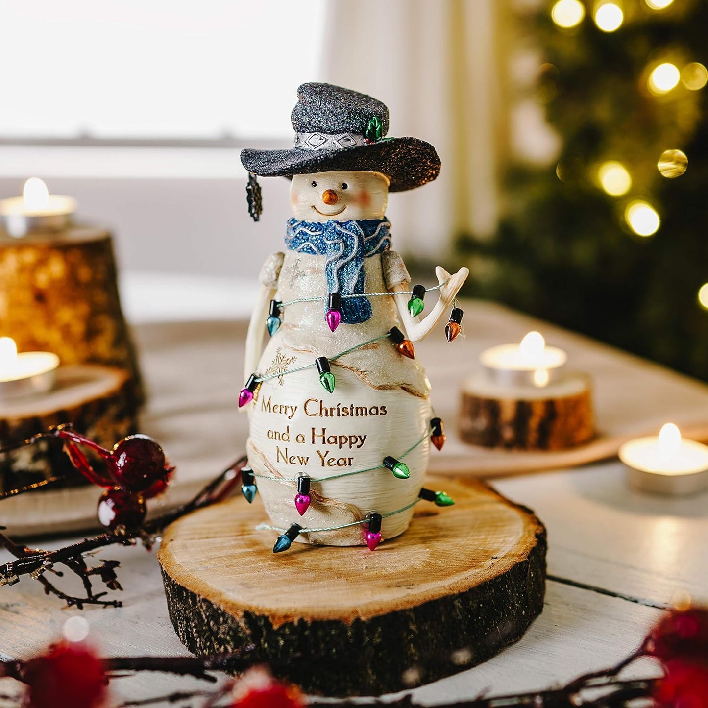Pavilion Gift Company Snowman Figurine - 6 Inch Collectible BirchHearts, Merry Christmas and A Happy New Year
