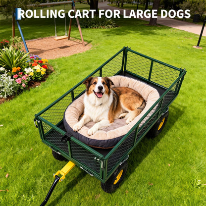 900 lbs Heavy Duty Steel Garden Cart, Garden Wagon Cart on Wheels, Outdoor Metal Yard Utility Wagon Carts with and Mesh Removable Sides and 180°Rotating Handle,Green