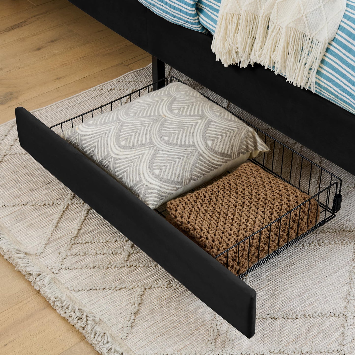 Bellemave Kids Bed with Rails, Full Upholstered Platform BedFrames with Rails and Storage Drawers for Kids, Full Daybed Frame for Boys/Girls/Adults, Black