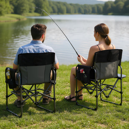 2 Pack Oversized Camping Directors Chair, Portable Folding Lawn Chairs for Adults with Side Table and Storage Pouch,Pocket for Beach, Fishing, Picnic,Concert,Tailgating, Heavy Duty Supports 330LBS