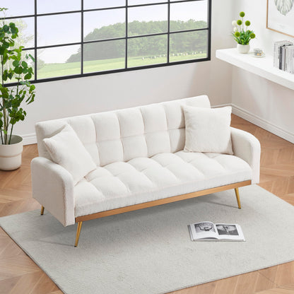Eafurn Padded Convertible Futon Sofa Bed, Teddy Fleece Fabric Futons Loveseat Couch with Adjustable Backrest, Folding Sleeper Recliner Sofabed for Living Room Furniture