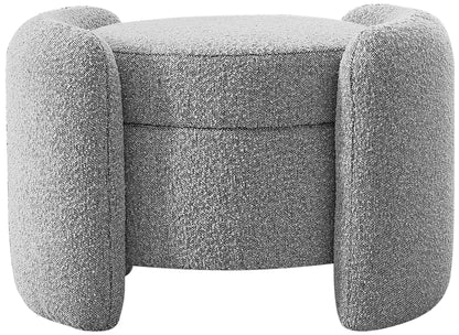 Meridian Furniture 115Grey Horizon Collection Modern | Contemporary Boucle Fabric Upholstered Ottoman, Grey, 29" W x 22" D x 19" H