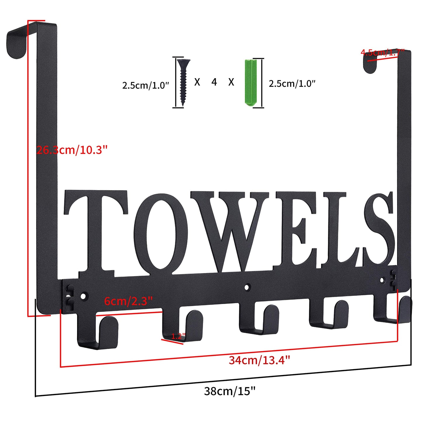 Over The Door Hooks - Towel Holder for Bathroom, Bedroom, Kitchen & Pool - Sandblasted Black Metal Wall Mount