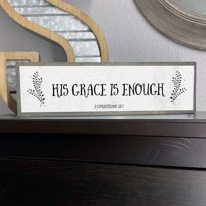 Christian Wall Art - His Grace Is Enough - Beautiful Bible Verse Modern Farmhouse Wall Décor Sign