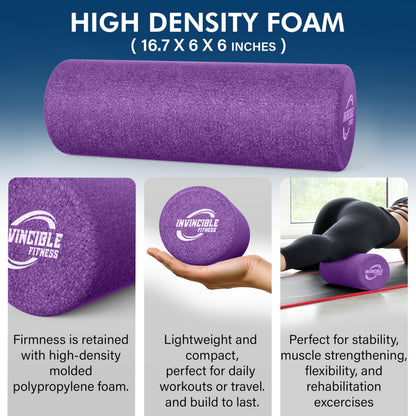 Invincible Fitness EPP Foam Roller for Deep Tissue Massage – Enhance Recovery, Relieve Pain, and Boost Mobility for a Stronger, Healthier You (Purple)