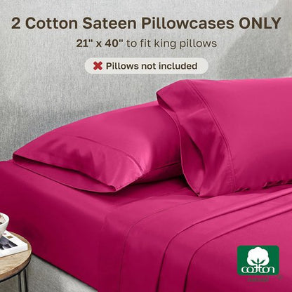 California Design Den King Size Pillowcases - Set of 2, 400 Thread Count, Soft 100% Cotton, Hot Pink