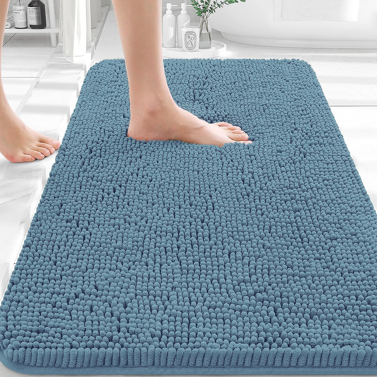 OLANLY Bath Rugs - Extra Soft Chenille, Quick Dry & Absorbent | 36x24, Airy Blue, Machine Washable