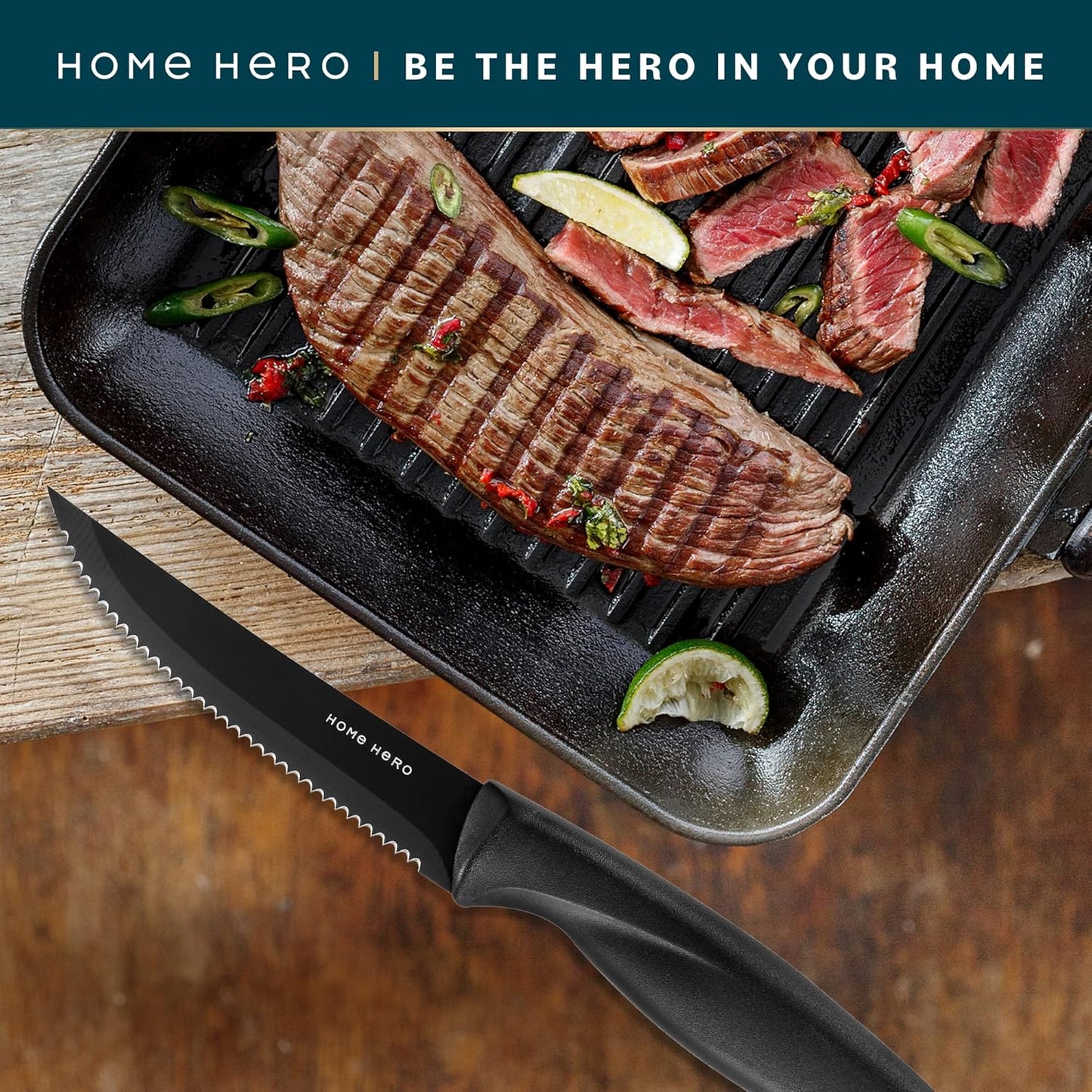 Home Hero 12-Piece Razor-Sharp Steak Knives Set, High-Carbon Stainless Steel with Ergonomic Handles for Precise Cutting