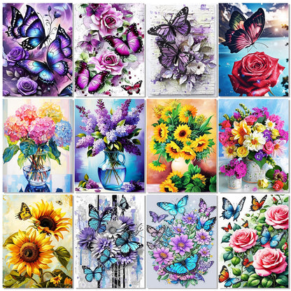 12 Pack Flowers Diamond Art Kits Packs for Adults, 5D Diamond Painting Kit Sets with Tools for Beginners DIY Full Drill Diamonds Paintings Crafts Gem Art by Number Gift Home Wall Decor (12x16 Inch)