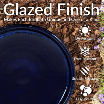 Sunnydaze 21" H Ceramic Bird Bath for Outside - Hand-Painted Outdoor Bird Bath Bowl, UV/Frost-Resistant Finish - Midnight Blue