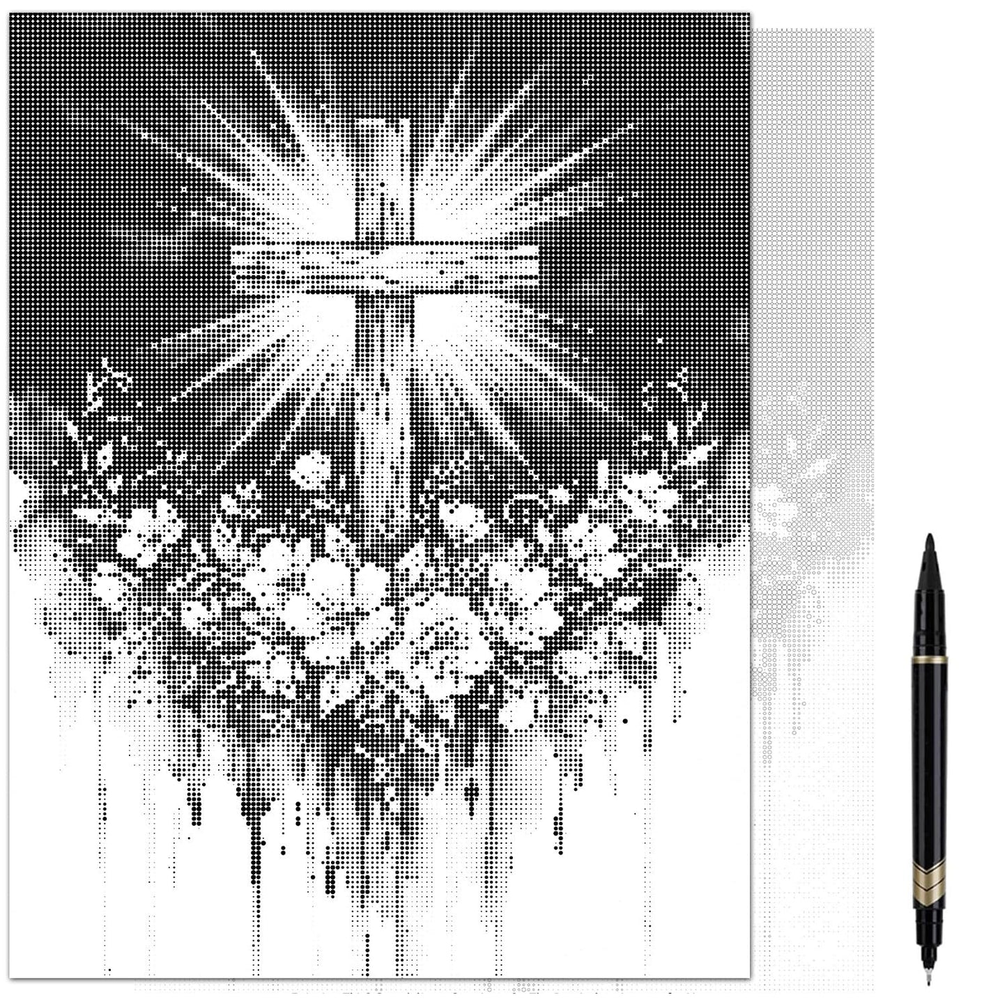 On The Dot Art Dot Painting Kit for Adults |Faith in Bloom Christian Cross 13x17 Canvas with Dual Tip Marker|Activity Alternative to Diamond Painting|No Tiny Pieces No Mess Floral Faith Frameable Gift