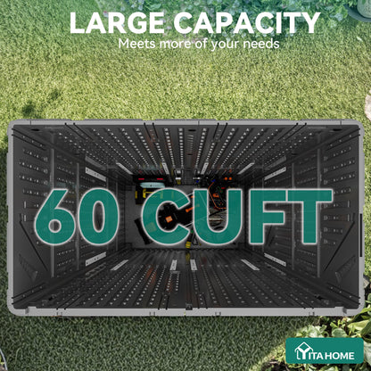 YITAHOME 60 cuft Vertical Outdoor Storage Shed w/o Shelf, Large Waterproof Storage Cabinet for Garden Shed, Tall Outdoor Storage Shed for Garage, Pool Storage, Resin, Lockable, Dark Gray