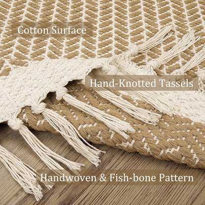 2x7 Lahome Belle Boho Laundry Room Rug, Runners for Hallways Lightweight Entry Woven Cotton Runner Rug with Tassels