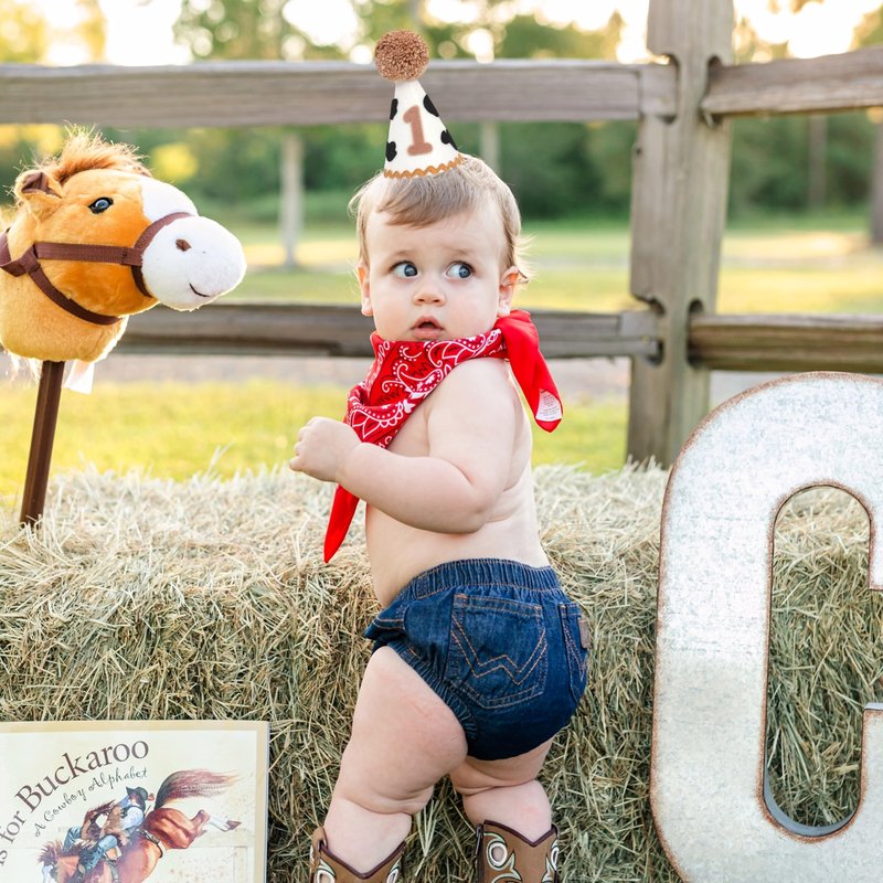 MAMUXI Cow Print 1st Birthday Hat - Cowboy One Birthday Decorations, My First Rodeo Party Cone Hat, Little Cowboy Smash Cake Photo Props, Western Farm Cow Party Cap (Cowboy Birthday Hat)