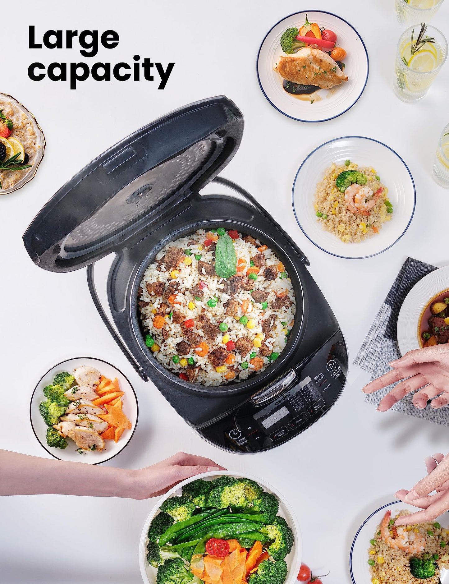 COMFEE' Rice Cooker, Japanese Large Rice Cooker with Fuzzy Logic Technology, 11 Presets, 10 Cup Uncooked/20 Cup Cooked, Auto Keep Warm, 24-Hr Delay Timer