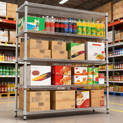 M MZG 5 Tiers Shelf 3300 lbs Steel Storage Shelving Utility Shelving Unit Steel Organizer Wire Rack for Home,Kitchen,Office,Garage Chrome 17.7" D x 47.2" W x 70.3" H