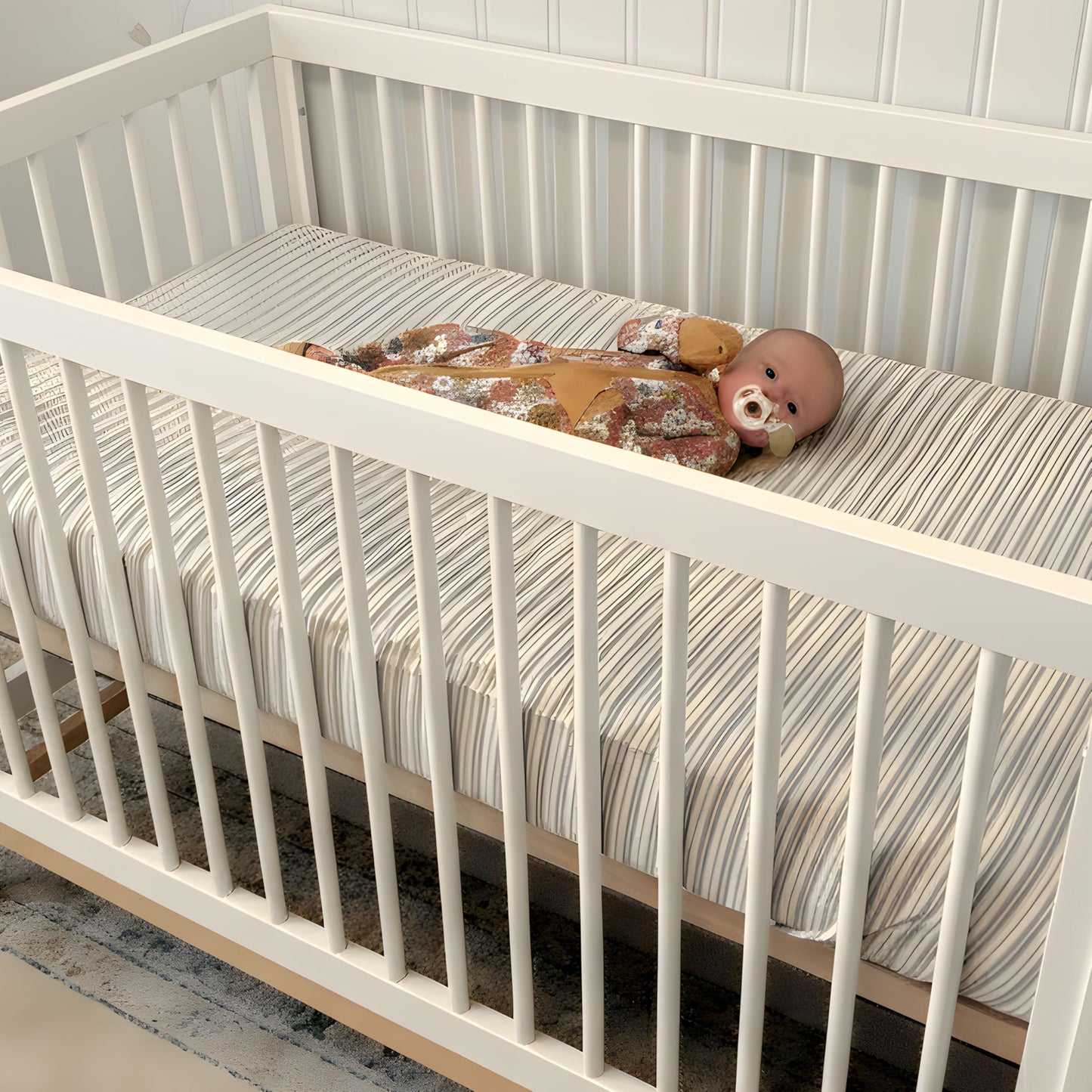 dadada Baby Soho 3-in-1 Convertible Wooden Crib to Toddler Bed - Made in Italy, GREENGUARD Gold Certified, Baby-Safe Finish, Handcrafted Beechwood, Modern Design, 3 Adjustable Heights (White/Natural)