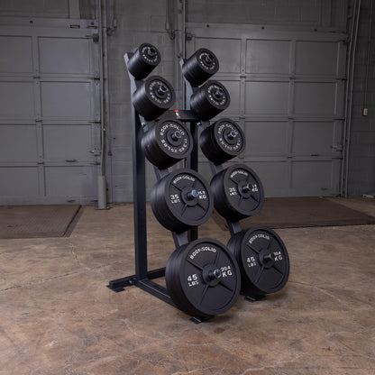 Body-Solid (GWT76) High Capacity Olympic Plate Rack - Modular Bumper & Traditional Weight Storage, Durable Steel Weight Horns, Space-Saving Wall Rest Design