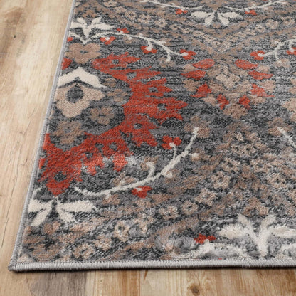 Superior Indoor Area Rug, Modern Oriental Floral Damask, 4' x 6', Jute Backed, Grey Brown for Living Room