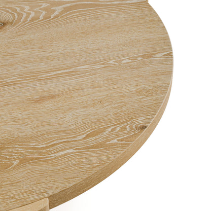 Furniture of America Carys 42” Round Coffee Table, Solid Rubberwood & Oak Veneer, Modern Wood Living Room Table with Plinth Base, Oak Finish
