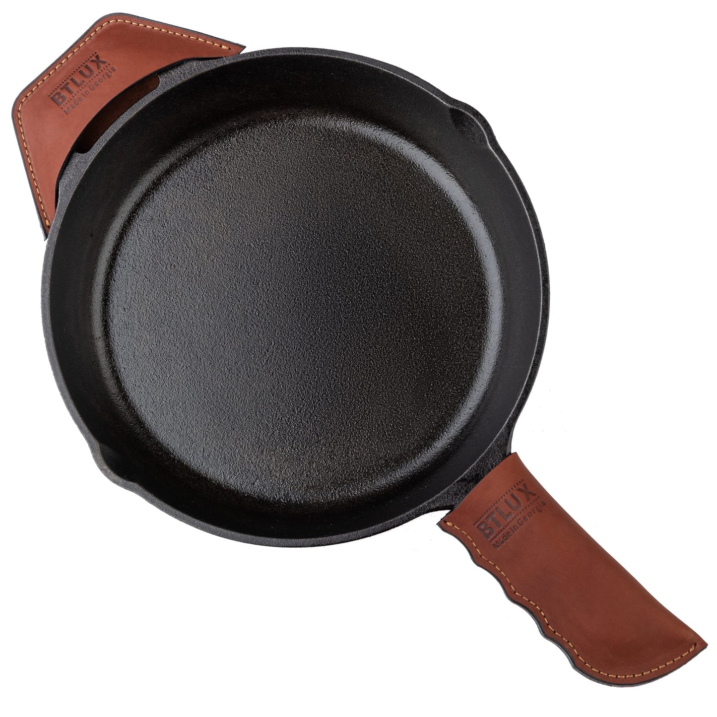 Proudly Made in Georgia from Full Grain Leather - Leather Cast Iron Handle Cover, Set of 2 - Heat Resistant Cast Iron Handle Sleeve for Skillets - Pot Holder for Hot Frying Pans, Pots