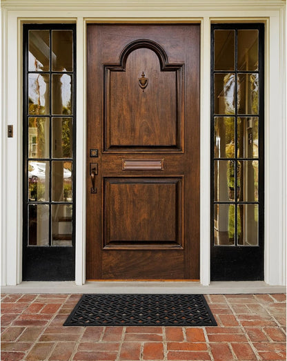 Wrought Iron Rubber Door Mat, 18" x 30", Durable Decorative Outdoor Welcome Mat, Heavy Duty for All Weather
