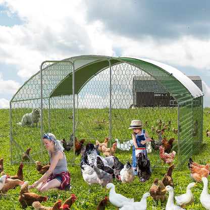Large Metal Chicken Coop, Doom Roof Chicken Run for Yard, Walk-in Poultry Cage with Waterproof and Anti-UV Cover for Outdoor Backyard Farm (9.8x13.1x6.5FT)