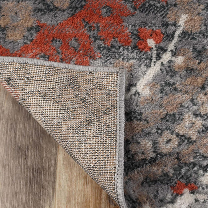 Superior Indoor Area Rug, Modern Oriental Floral Damask, 4' x 6', Jute Backed, Grey Brown for Living Room