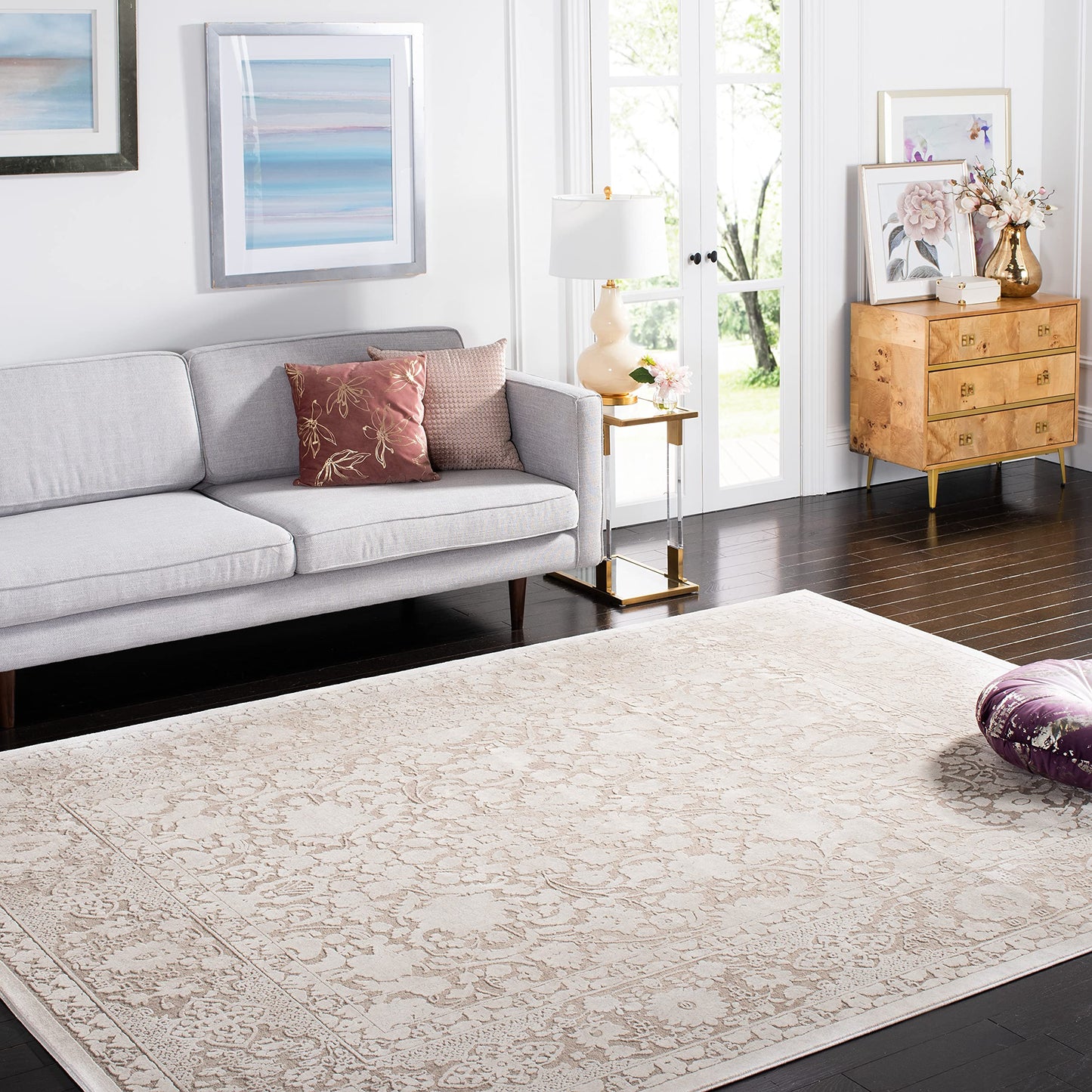 SAFAVIEH Area Rug 8x10 - Reflection Collection - Large - Beige & Cream, Non-Shedding & Easy Cleaning, Ideal for Living Room, Bedroom, Dining Space (RFT667A)