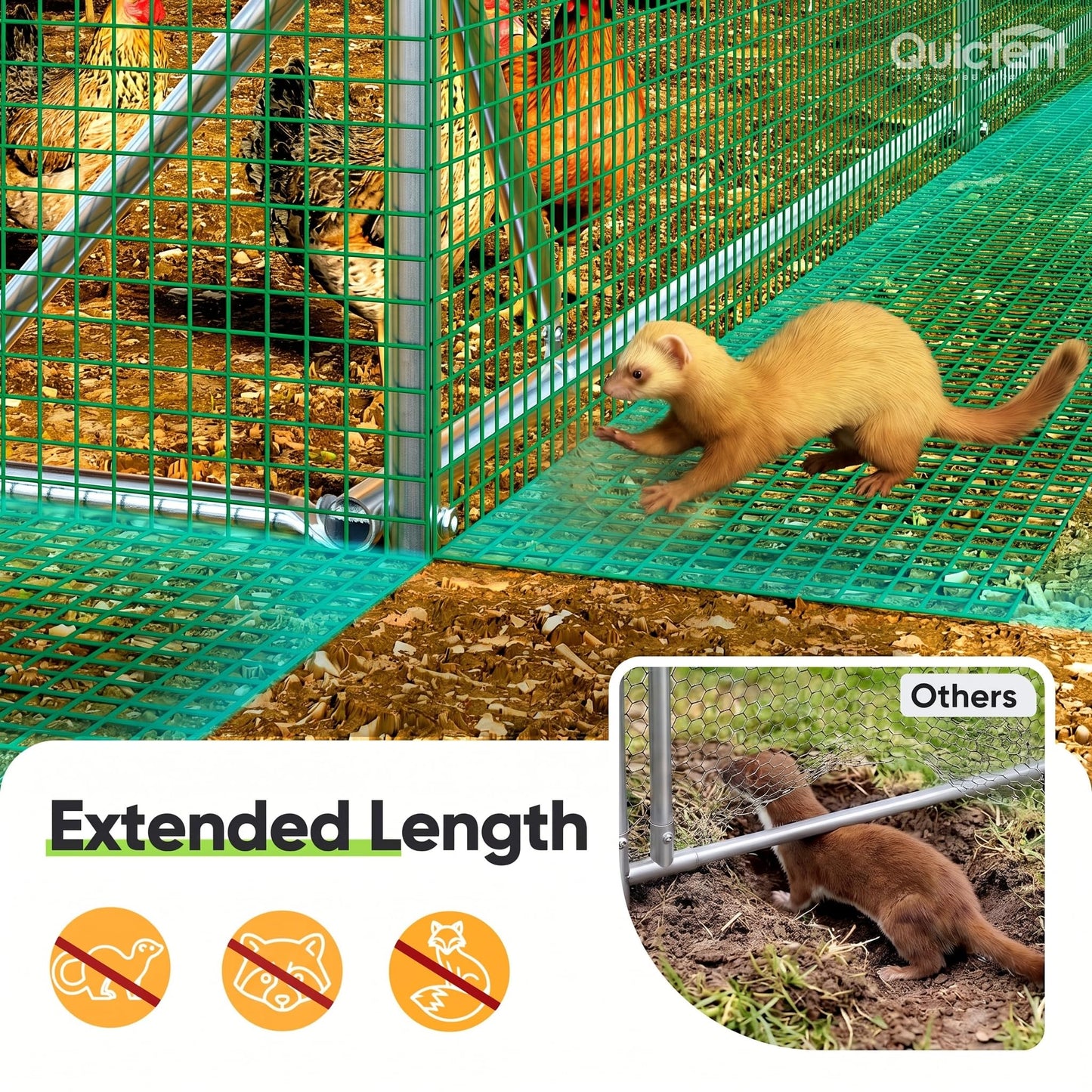 Quictent 12x9x6.6ft Metal Chicken Coop Run with Side Hardware Cloth, Elite Series Large Walk-in Outdoor Poultry Cage Heavy Duty Predator Proof Hen Duck Rabbit Farm Pen House, Waterproof Anti-UV Cover