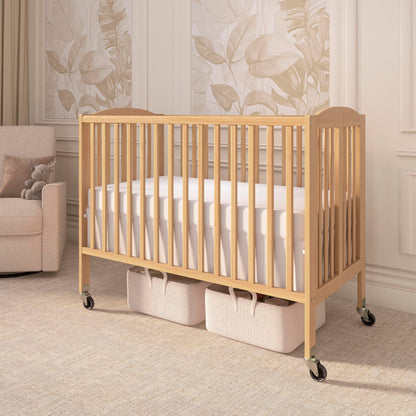 Dream On Me Folding Full Size Convenience Baby Crib with Durable Metal Wheels, Portable Space-Saving Design, 2 Adjustable Heights, Easy Fold Flat Storage, GREENGUARD Gold & BSA Certified, Natural