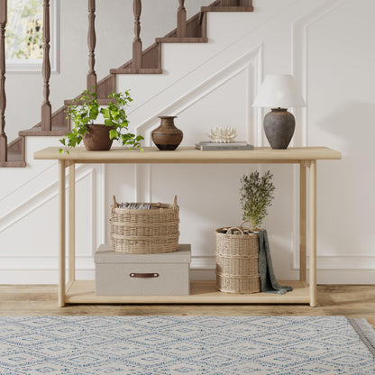 Christopher Knight Home Joei Indoor/Outdoor 2-Tier Console Table, Narrow Console Table for Entryway, Farmhouse Solid Wood Buffet Table with Bottom Shelf, Light Teak