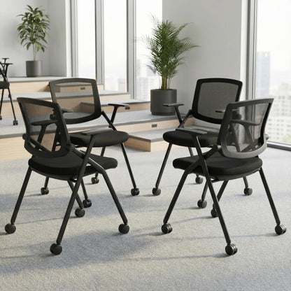 BROBRIYO, 4 Pack Stackable Conference Room Chairs with Wheels and Paddle, Ergonomic Mesh Back and Arms for Meeting, Conference, Reception, Training Room & Home Office Desk Folding Chairs (2 Boxes)