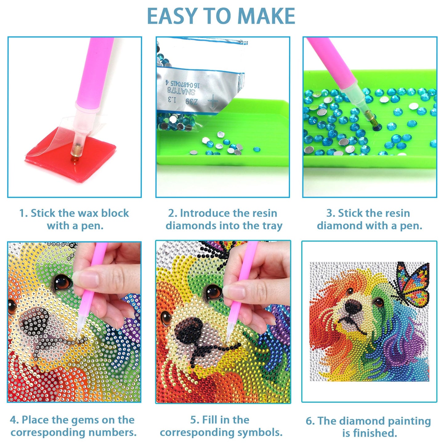 geesfayan 4 Pack Diamond Art Kit for Kids 6 Inch DIY Animal Gem Art with 4 Tools Sets, Gem Painting for Beginners, Creative Craft Gift for Teens & Kids(Tiger Leopard)