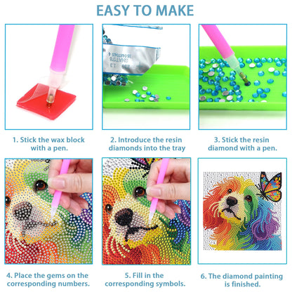 geesfayan 4 Pack Diamond Art Kit for Kids 6 Inch DIY Animal Gem Art with 4 Tools Sets, Gem Painting for Beginners, Creative Craft Gift for Teens & Kids(Owl-Giraffe)