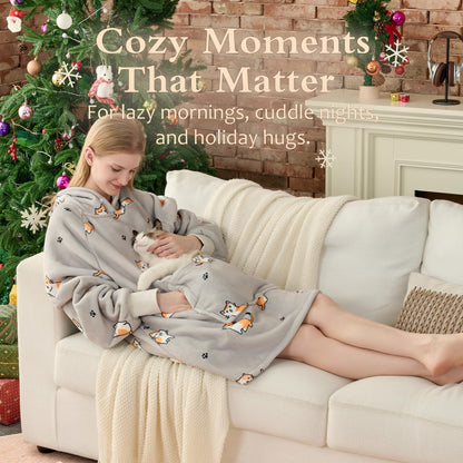 Krifey Wearable Blanket Hoodie, Oversized Sherpa Hooded Blanket for Adults