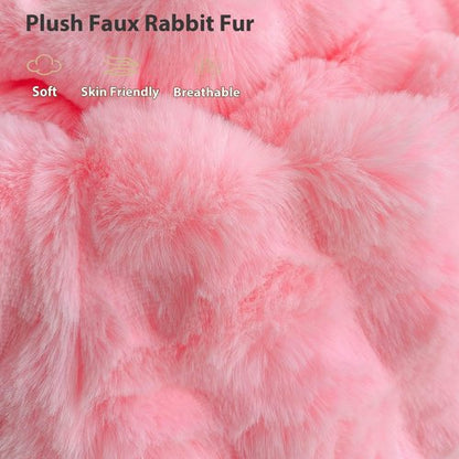LIFEREVO Pack of 2 Fluffy Faux Rabbit Fur Throw Pillow Covers, Cute Plush Shaggy 18x18 Bubble Waffle Cushion Covers Zipper Closure, Home Decorative Furry Fuzzy Pillow Shams for Kids Girls Adults, Pink