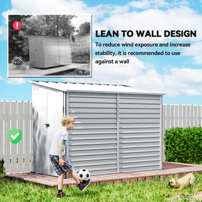 Outsunny 4.6' x 9' Steel Outdoor Storage Shed, Waterproof Lean to Shed, Metal Garden Tool House with Foundation Kit, Lockable Doors, Gloves and 2 Air Vents for Backyard, Patio, Lawn, White