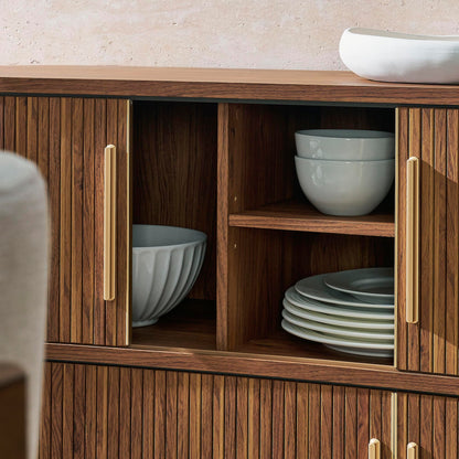 Radcliffe 63" Inch Curved Fluted Sideboard Buffet Cabinet in Walnu