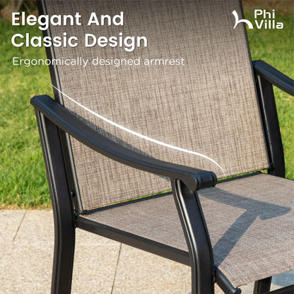 PHI VILLA Patio Dining Table and Chairs for 6,Outdoor Chairs with Textilene Fabric,Quick-Dry and Waterproof,Large Metal Table with Umbrella Hole,Durable and Sturdy for Outside,Garden,Yard