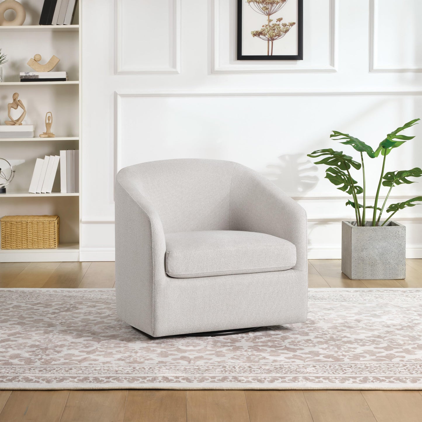 OSP Home Furnishings Parker Upholstered Swivel Tub Accent Chair, Cream Fabric