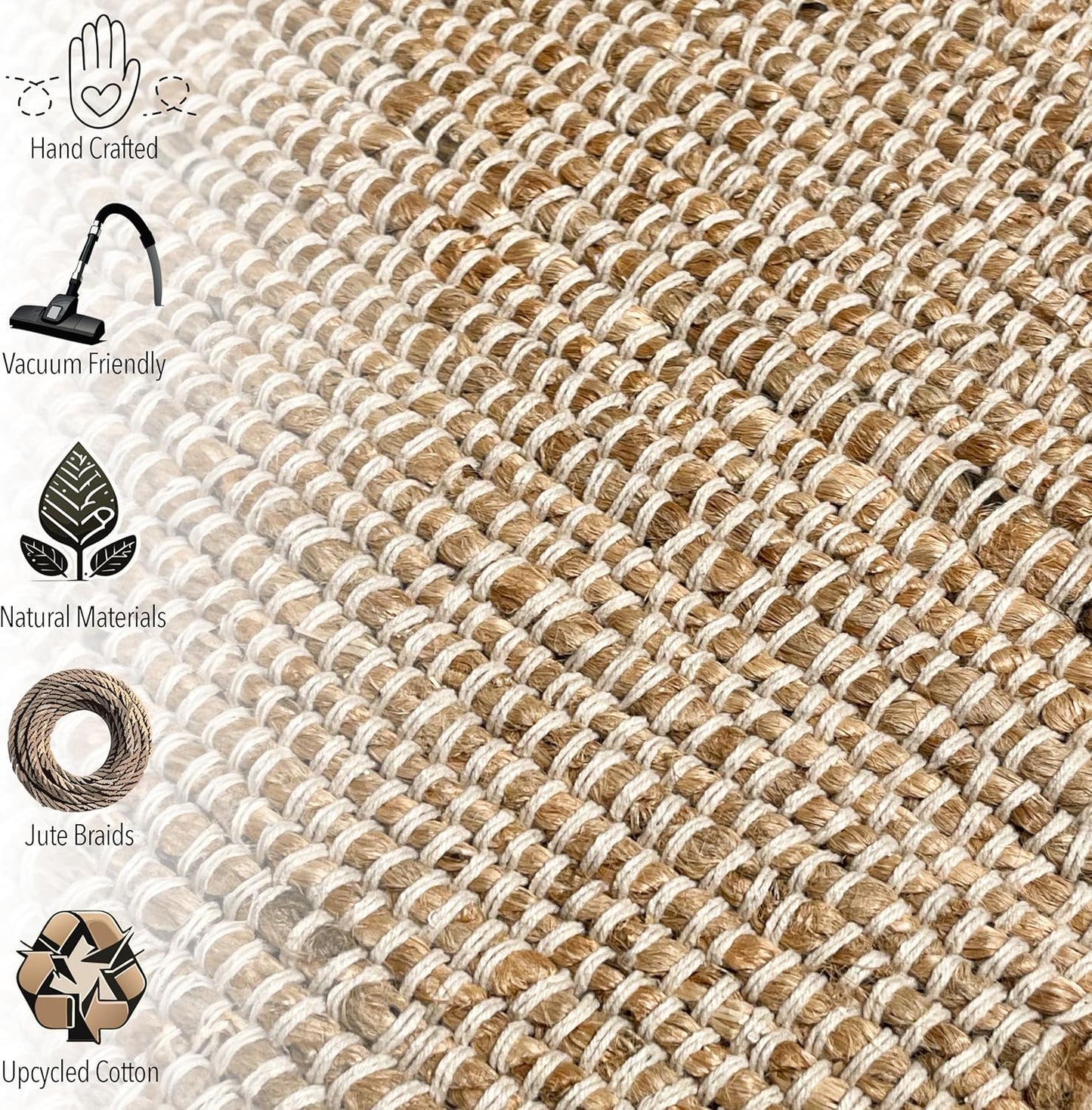Chardin Home Jute Rugs Collection - 2x3 Feet Jute Braids Rug, Boho Rustic Natural Jute/Ivory Hand Woven Throw Rug for