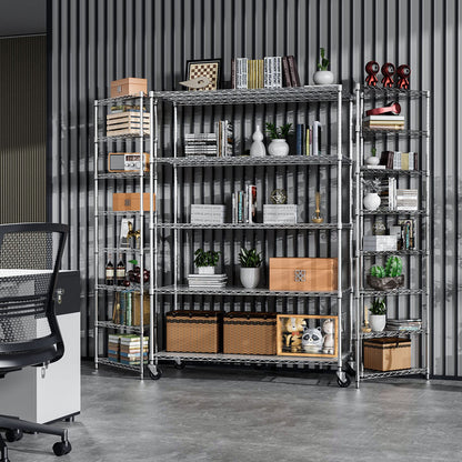 5 Tier 6000lbs Capacity NSF Metal Shelf Wire Shelving Unit, Heavy Duty Adjustable Storage Rack with Wheels & Shelf Liners for Commercial Grade Utility Steel Storage Rack, Chrome - 82"H x 48"L x 24"D