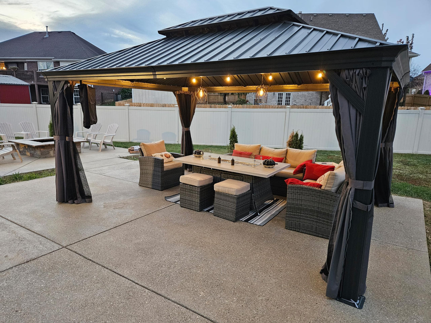 PURPLE LEAF 12' X 16' Permanent Gazebo with Light Hardtop Roof for Outdoor Lawn and Garden Pavilion Grey