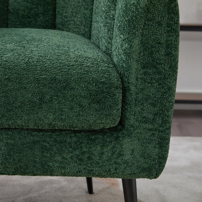Noble House Home Furnishings Hucdt 29.9'' Boucle Barrel Club Chair, Upholstered Accent Chair, Channel Tufted Armchair, Extra Seating Lounge with Metal Legs, Single Sofa for Living Room Home, Green