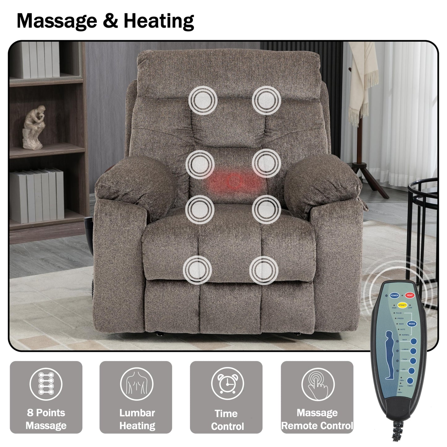JIKFRIMA Dual Motor Power Lift Recliner Chair with Massage Heating for Adults Elderly, Electric Lift Chairs Lay Flat Recliners, Infinite Position, 2 Hidden Cup Holders