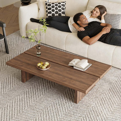 47" Rectangular Walnut Grain Coffee Table - Minimalist Modern Coffee Tables for Living Room, Japanese Tea Table, Low Profile Center Table for Home & Office (Brown)