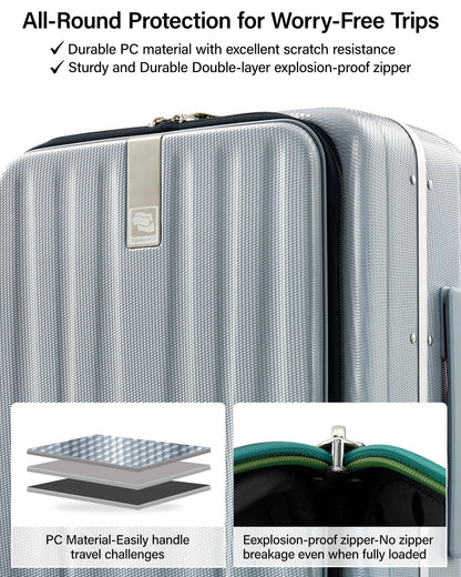 Hanke 26 Inch Large Checked Luggage PC Hard Shell Luggage Top Opening Travel Luggage Suitcases with Wheels for Woman Men.(Grey)