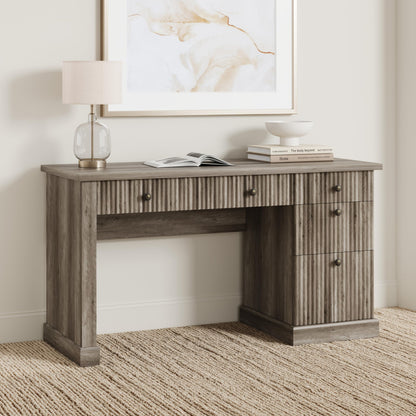 IDEALHOUSE Modern 54" Executive Office Desk with Fluted Details & Charging Station - Wooden Computer Desk with File Drawers, Home Office Storage Desk for Study, Living Room or Bedroom, Rustic Gray